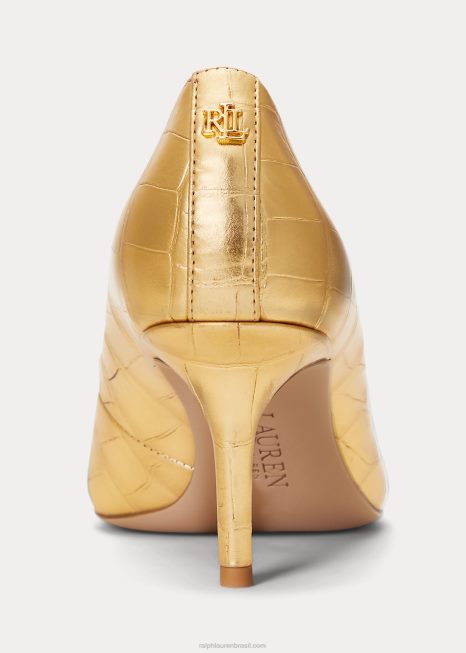 bomba de couro com relevo metálico Lanette BD6J5129 mulheres Ralph Lauren ouro moderno