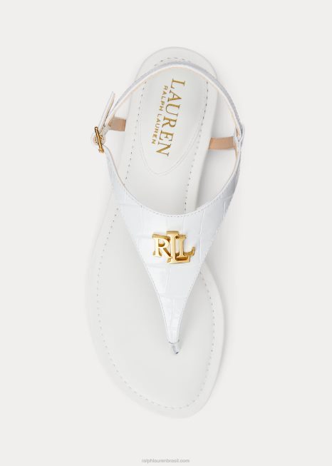 sandália de couro com relevo ellington BD6J9599 mulheres Ralph Lauren rl branco