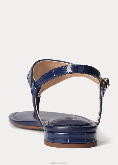 sandália de couro com relevo ellington BD6J9600 mulheres Ralph Lauren marinha refinada