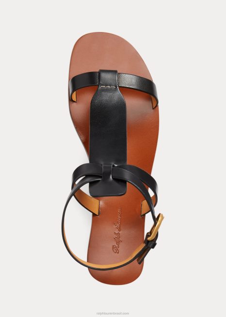 sandália de couro de bezerro polido dyllon BD6J9651 mulheres Ralph Lauren preto