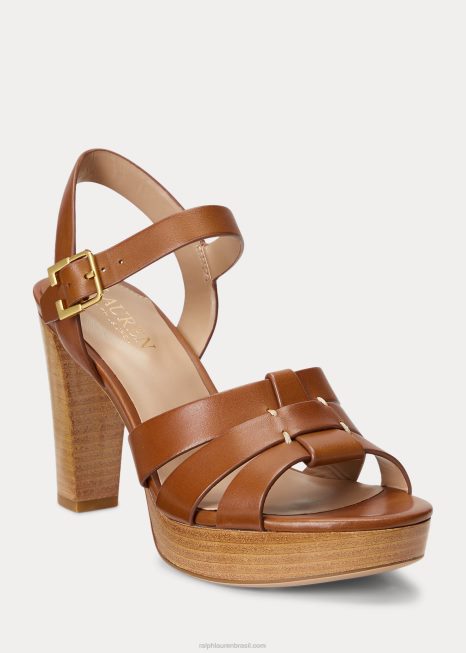sandália de couro polido soffia BD6J4997 mulheres Ralph Lauren bronzeado profundo