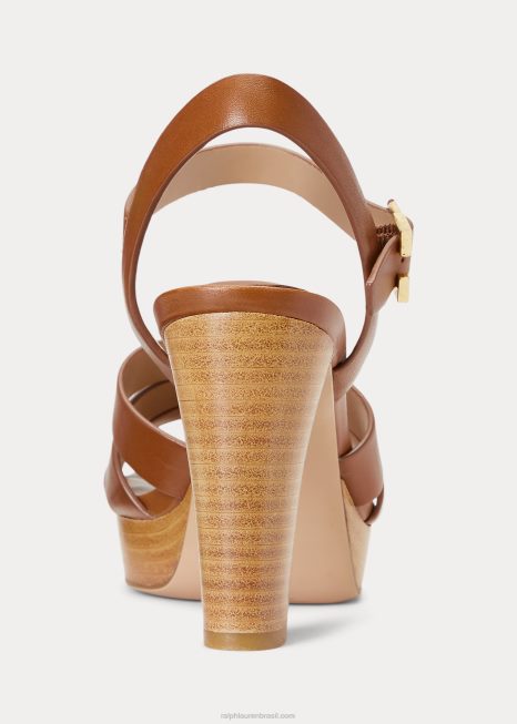 sandália de couro polido soffia BD6J4997 mulheres Ralph Lauren bronzeado profundo