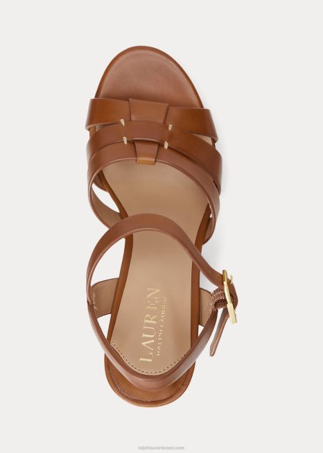 sandália de couro polido soffia BD6J4997 mulheres Ralph Lauren bronzeado profundo