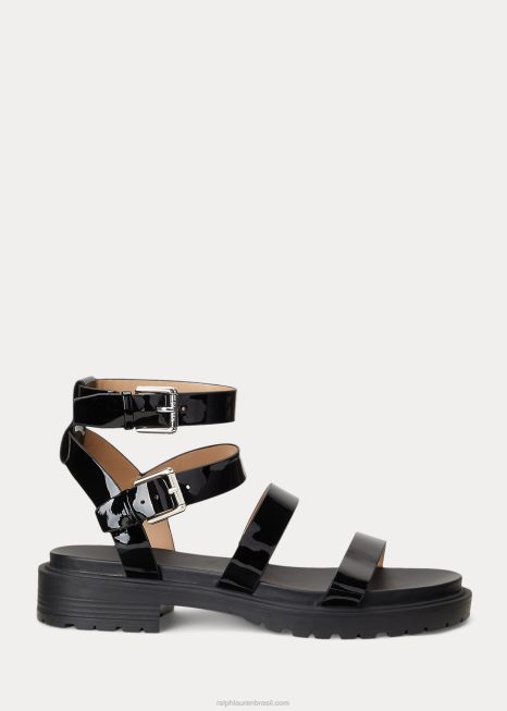 sandália kayleen couro envernizado BD6J9712 mulheres Ralph Lauren preto