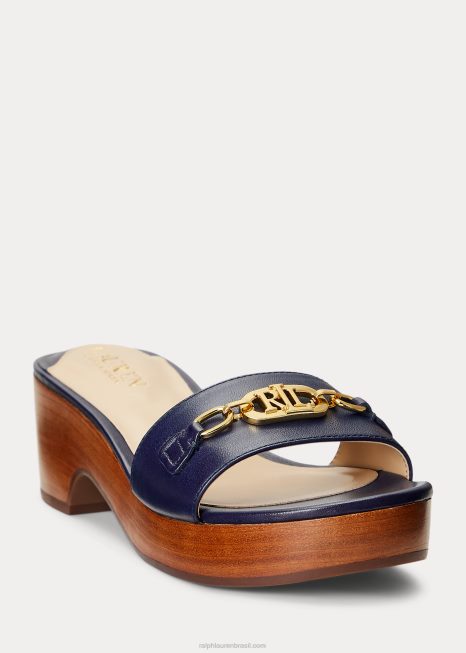 sandália roxanne em couro napa BD6J5015 mulheres Ralph Lauren marinha refinada