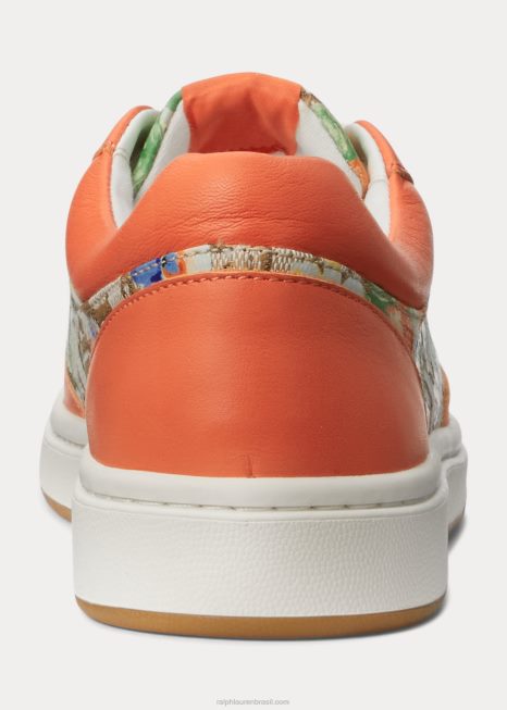 hailey tênis jacquard monograma floral BD6J5128 mulheres Ralph Lauren cáqui/coral de bombordo