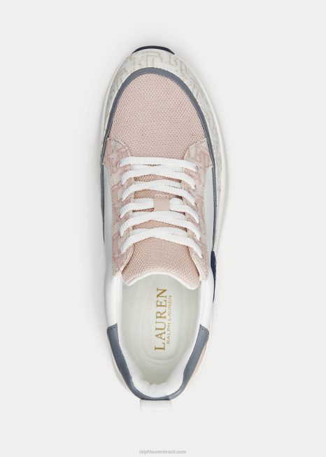 reaghan logo jacquard e tênis de couro BD6J5086 mulheres Ralph Lauren branco/rosa claro/marinho