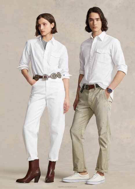 camisa oxford de ajuste personalizado BD6J934 unissex Ralph Lauren branco