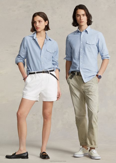 camisa oxford de ajuste personalizado BD6J935 unissex Ralph Lauren azul