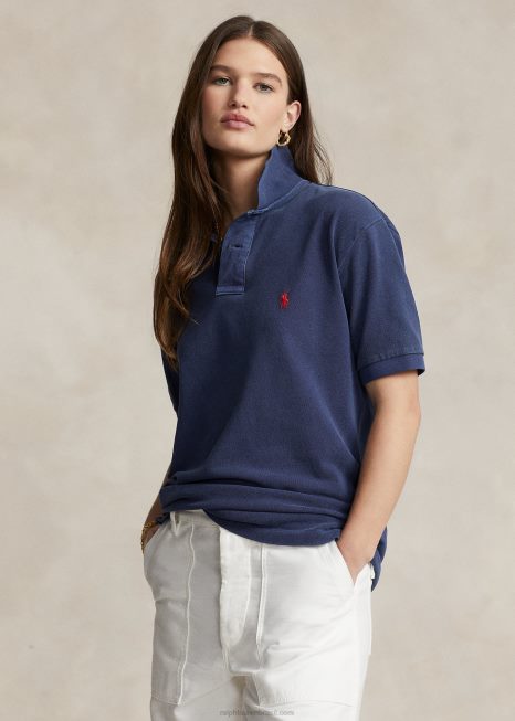 camisa polo de malha de ajuste original BD6J3403 unissex Ralph Lauren marinha de newport