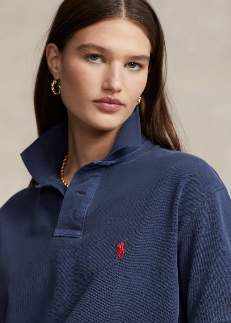 camisa polo de malha de ajuste original BD6J3403 unissex Ralph Lauren marinha de newport
