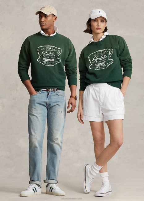 moletom gola redonda café BD6J449 unissex Ralph Lauren verde