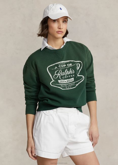 moletom gola redonda café BD6J449 unissex Ralph Lauren verde