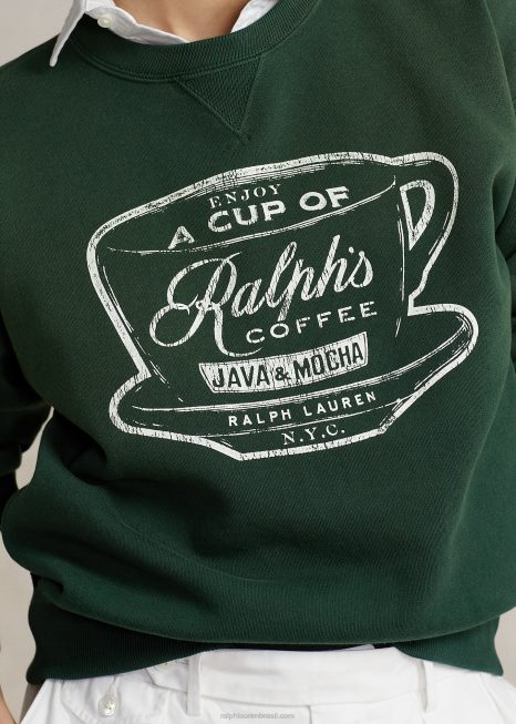moletom gola redonda café BD6J449 unissex Ralph Lauren verde