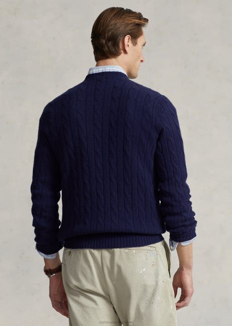 o icônico suéter de cashmere tricotado BD6J3393 unissex Ralph Lauren azul marinho brilhante