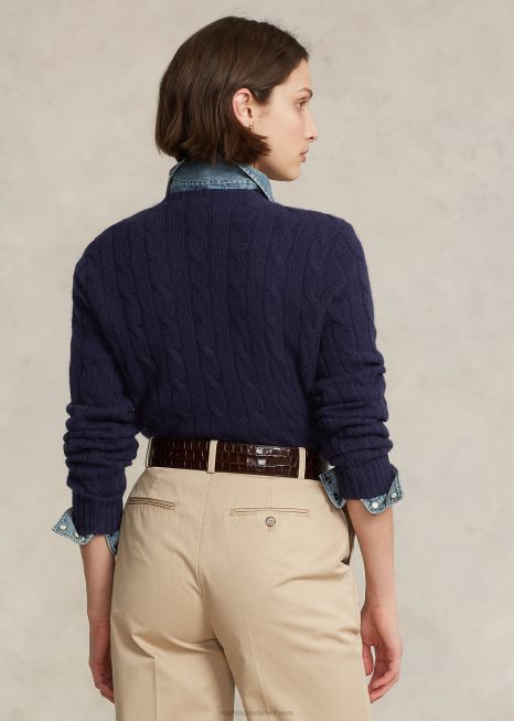 o icônico suéter de cashmere tricotado BD6J3393 unissex Ralph Lauren azul marinho brilhante