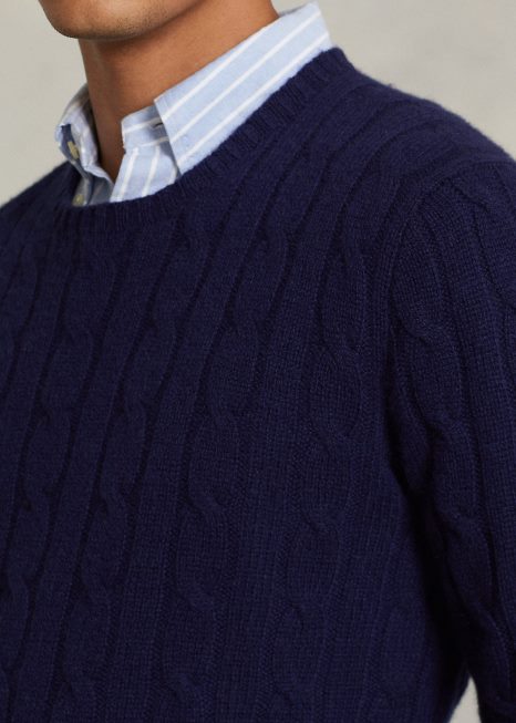 o icônico suéter de cashmere tricotado BD6J3393 unissex Ralph Lauren azul marinho brilhante